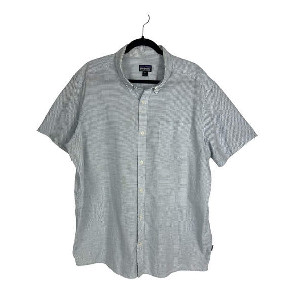 Patagonia Sz XXL Organic Cotton Blend Short Sleeve Blue/White Button Down Shirt - Picture 1 of 13